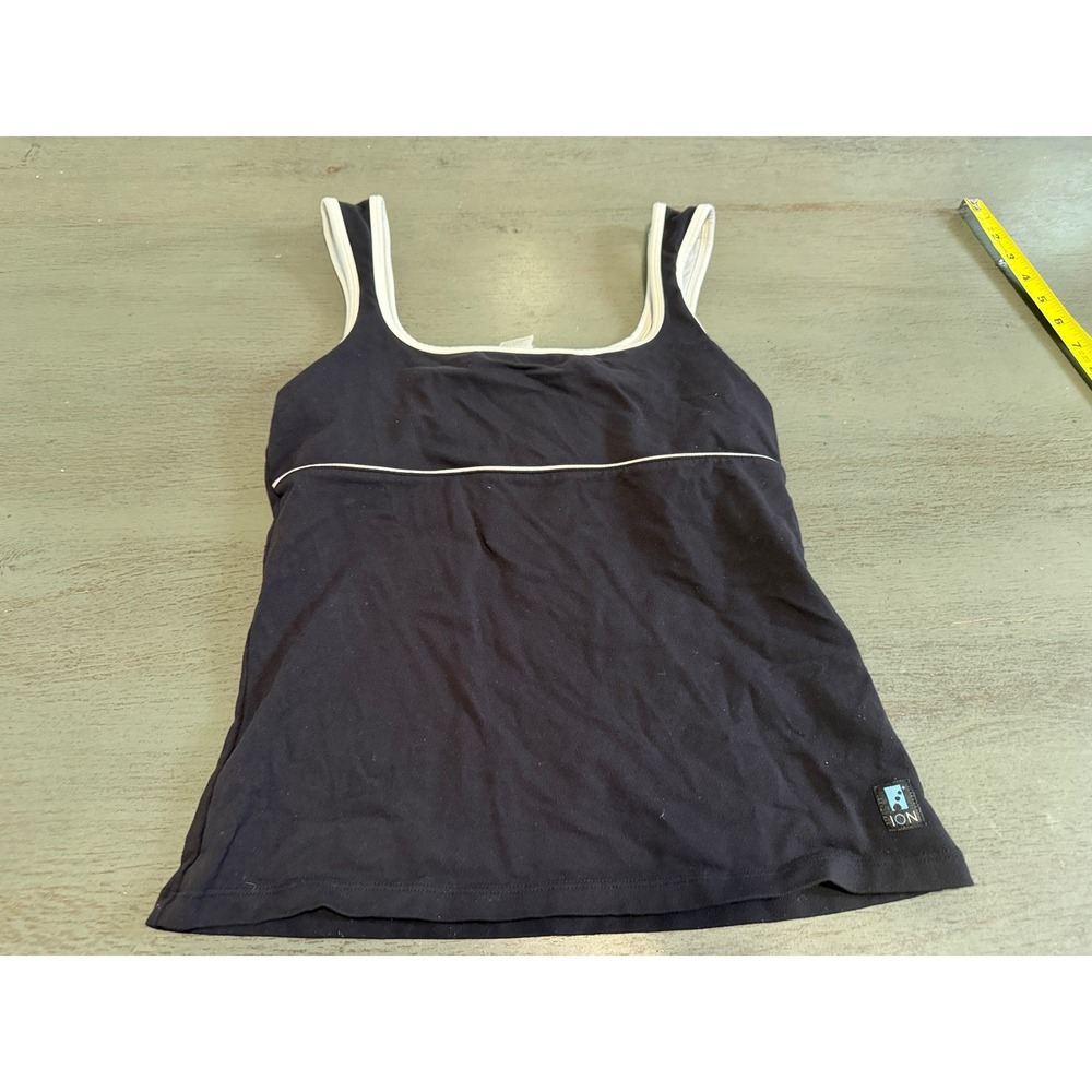 Ion Actif Womens Black White Athletic Tank Top Built In Shelf Bra Medium M